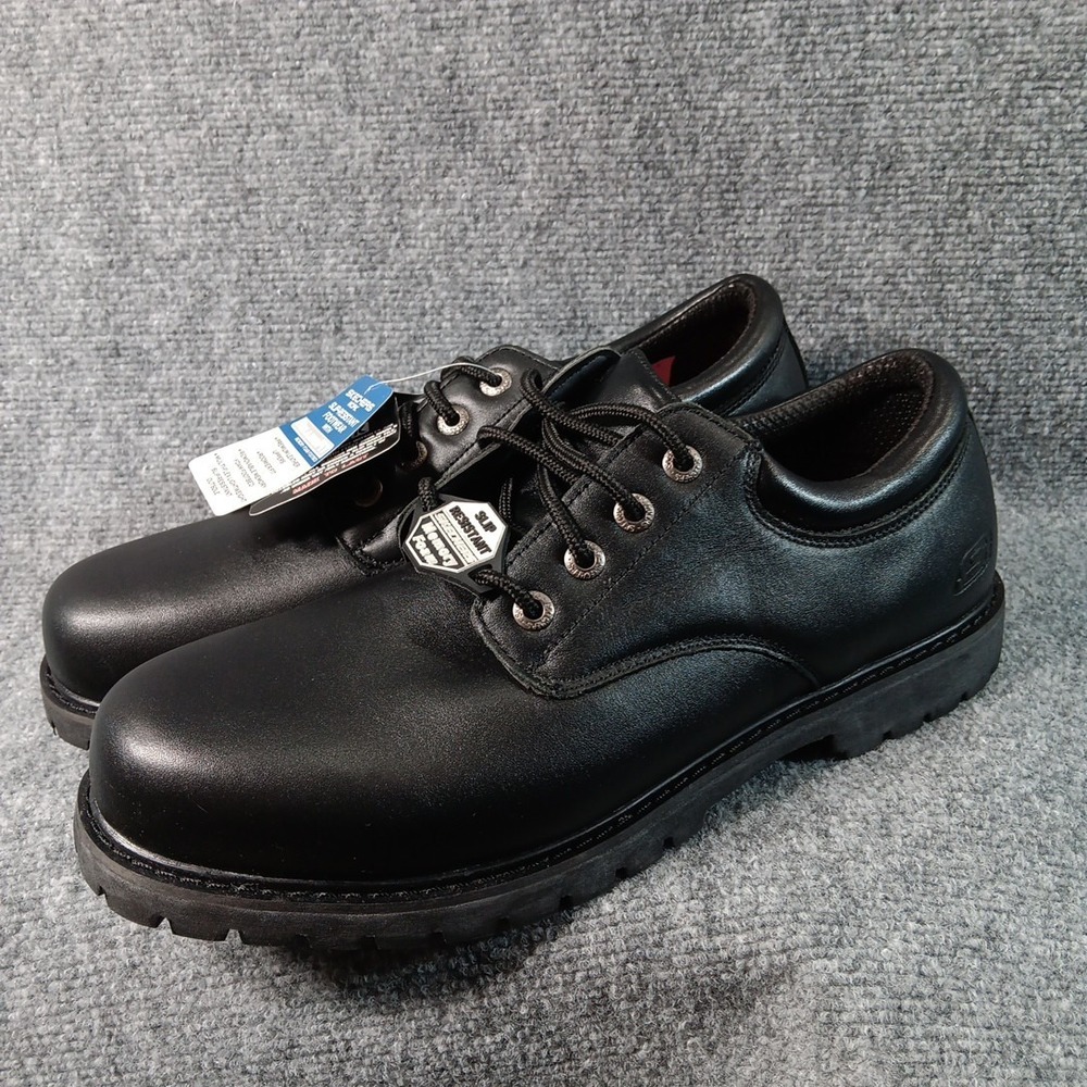 NWT Skechers Work Relaxed Fit Cottonwood Elks 13 Black Leather Slip Resist Shoes